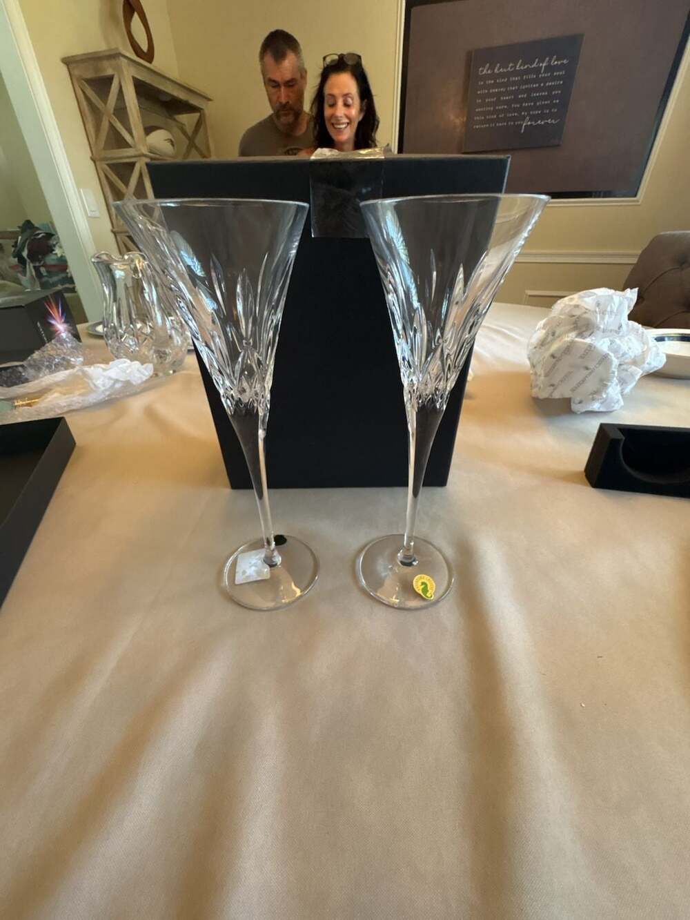 Waterford Lismore Pops Lead Crystal Toasting Flute Pair